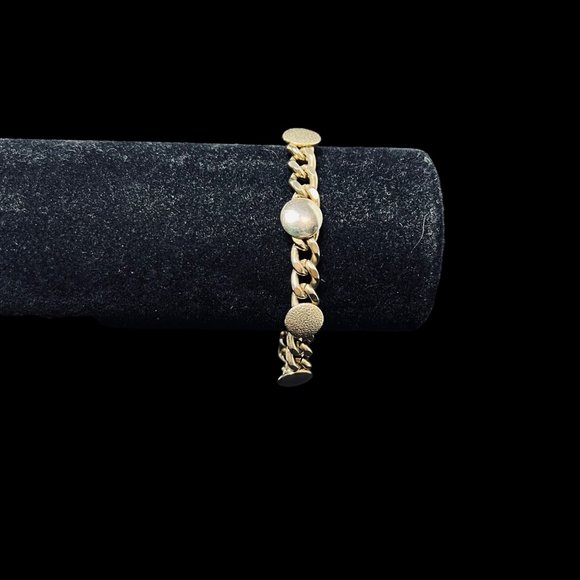 Gold Tone Curb Link Bracelet With Round Embellishments (5090) - Picture 2 of 5